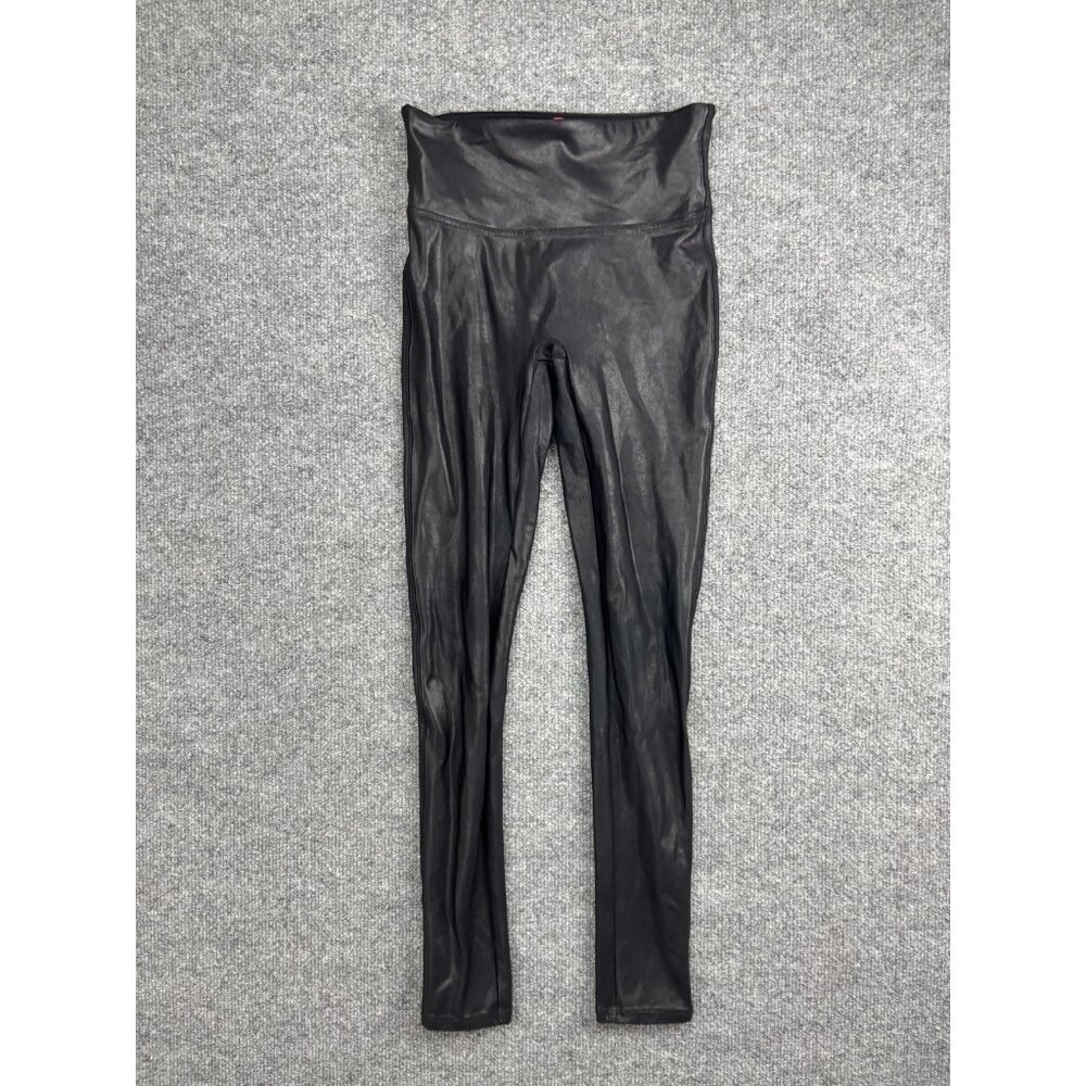 Spanx Leggings Womens Small‎ Petite Black Faux Leather High Rise Shaping Pants